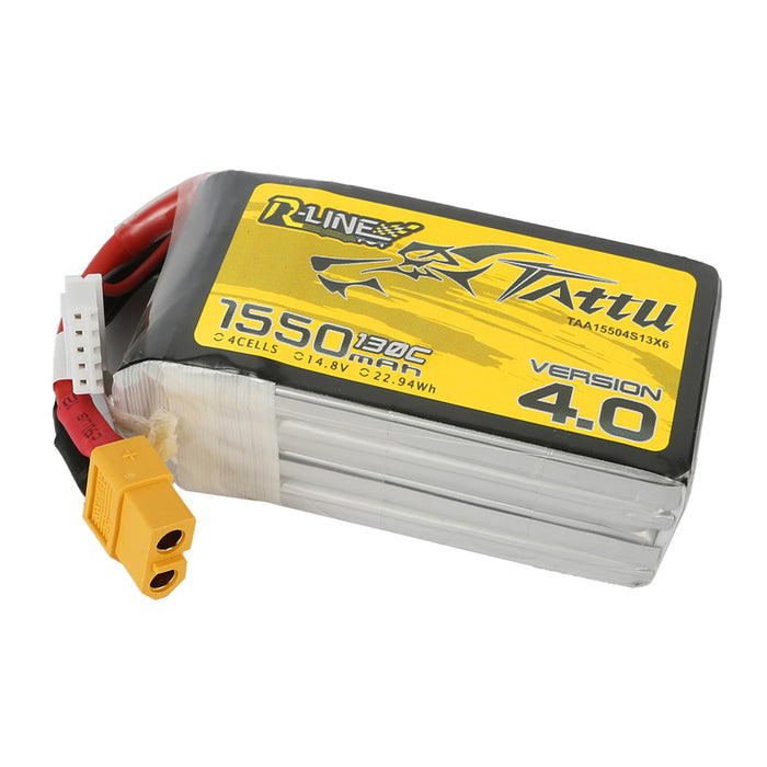 Tattu R-Line Version 4.0 1550mAh 14.8V 130C 4S1P Lipo Battery Pack With XT60 Plug